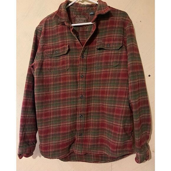 Orvis Men’s L Thick Flannel Button Down Plaid Burgundy & Green shirt - Picture 1 of 6